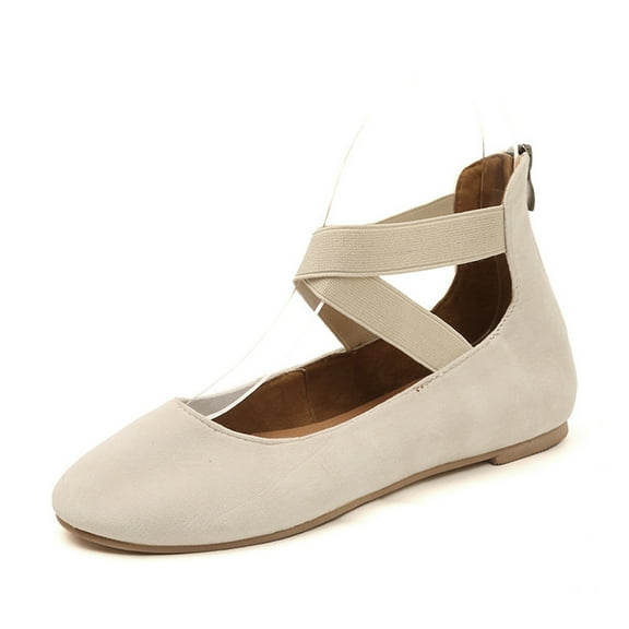 FRCOLOR  Flat Heel Female Shoes Loafer Closed Toe Women's Miss Beige