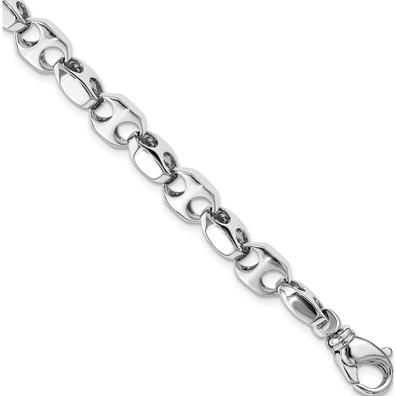 14K White Gold 7.2mm Hand-Polished Fancy Link Bracelet (8.25 X 7.2) Made In Peru wlk609-8.25
