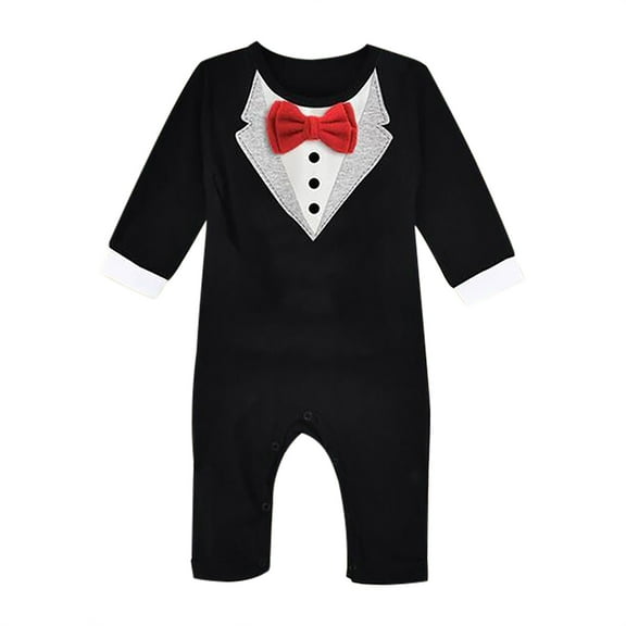 Fesfesfes Infant Suits for Baby Boys Cotton Long Sleeve Gentleman Outfit Tie Print Casual Jumpsuit Rompers