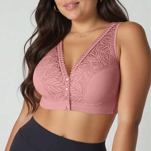 EchfiProm Bras for Women Pink Plus Size Push Up Front Closure Full Figure Full Coverage Ladies Bras 36CD