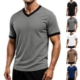thumbnail image 2 of IYTR Men's V-Neck Short Sleeve Slim Fit T-Shirt Contrast Trim Cuff Casual Summer Athletic Gym Workout Solid Color Muscle Tee (Black,XL), 2 of 8