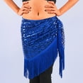 thumbnail image 2 of KHONTS Women's Sparkly Fringed Wrap Skirt Tie Side Sequins Tassel Hip Scarf Waist Towel for Belly Dance Festival Rave Party Blue One Size, 2 of 7