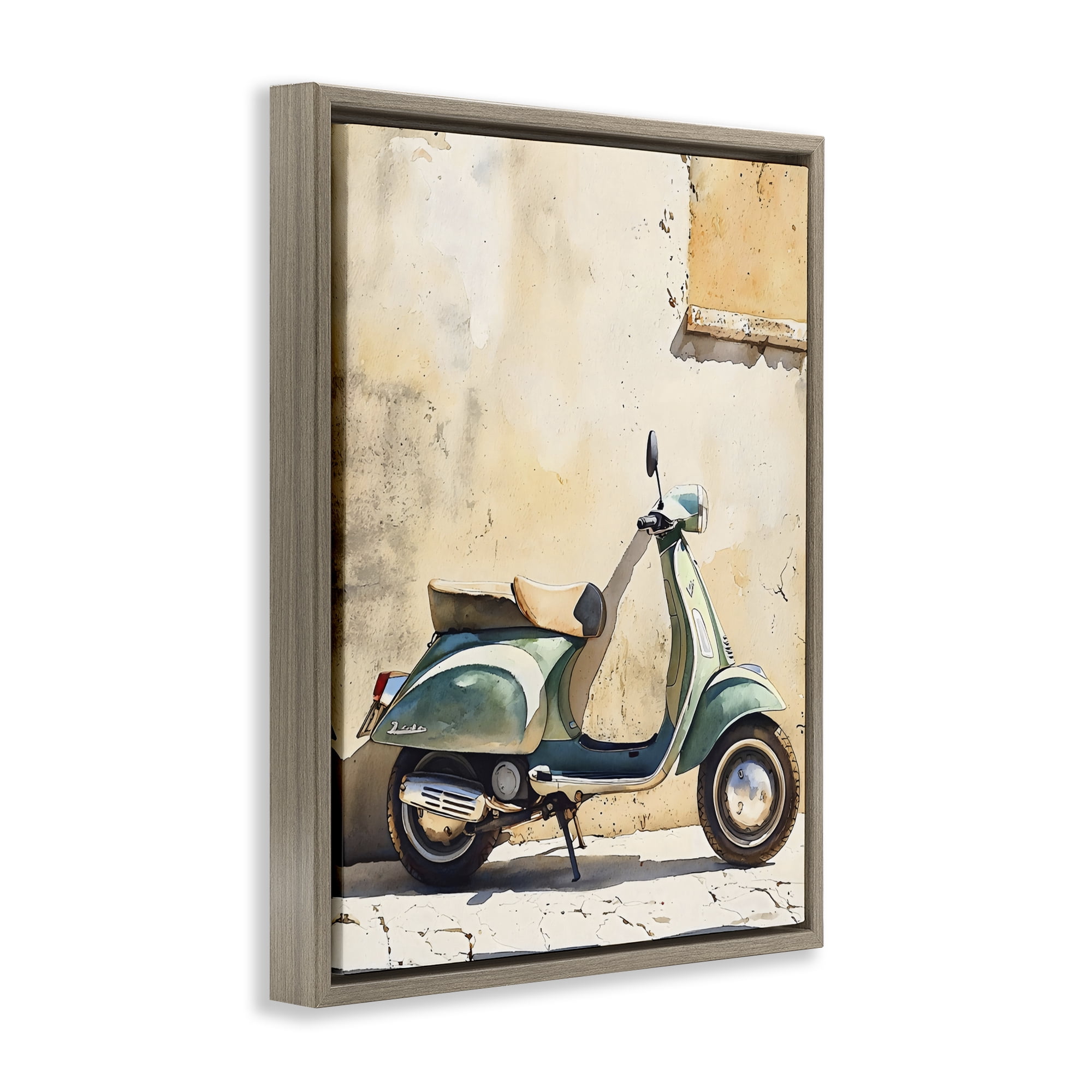 Stupell Industries Vintage Scooter on Italian Street Brown Framed Floater Canvas Wall Art, design by LSR Design Studio