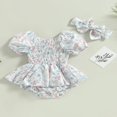 thumbnail image 2 of Ensemble Robe Barboteuse pour Bébé Fille, Floral, Manches Courtes, Combinaisons et Bandeau, 2 of 8