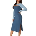 thumbnail image 4 of INSPIRE CHIC Women's Long Sleeve Cut Out Midi Dress Crew Neck Color Block Knitted Sweater Dresses S Blue-Dark, 4 of 6
