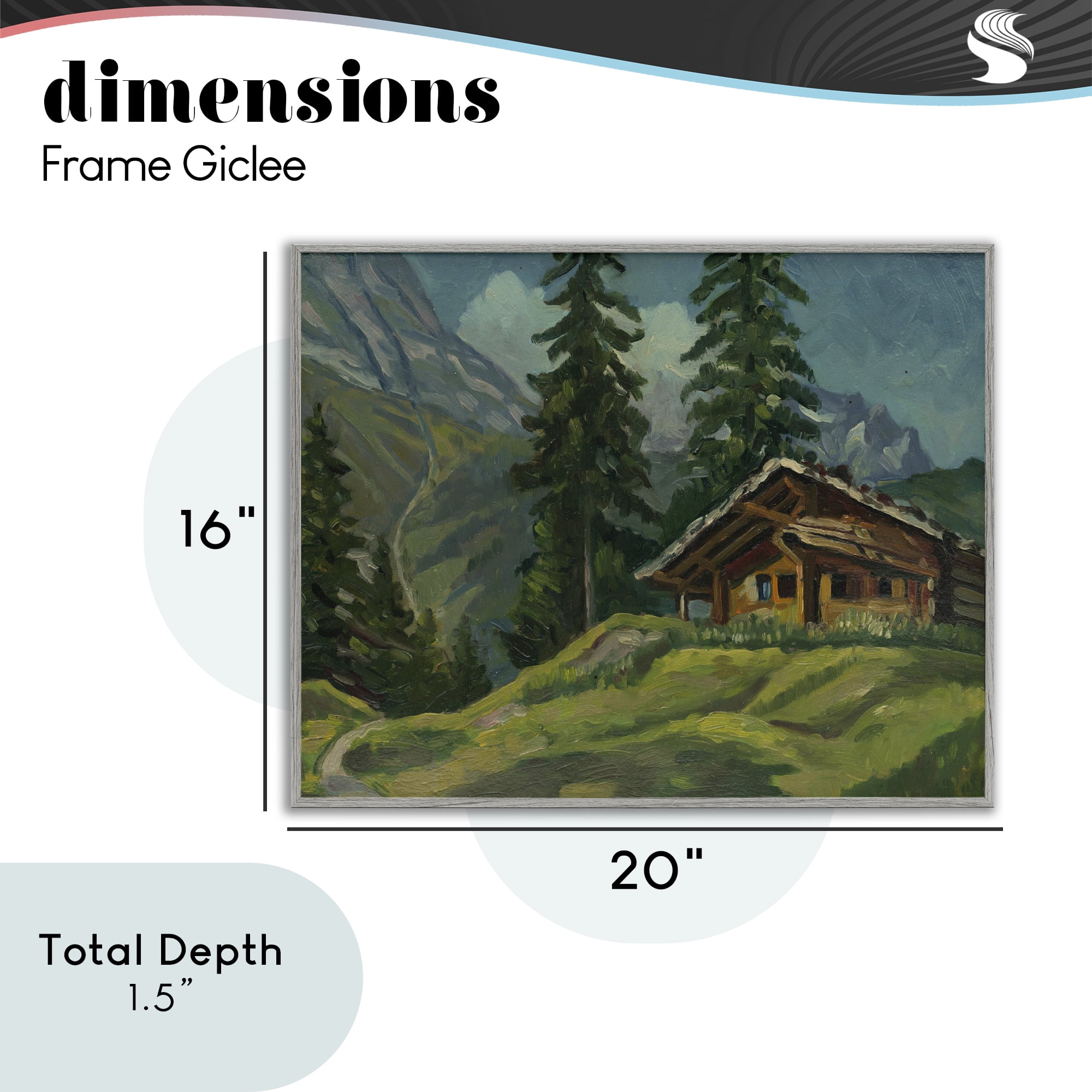 Cabin At Base Of Mountain Gray Framed Giclee Art, design by Lettered and Lined