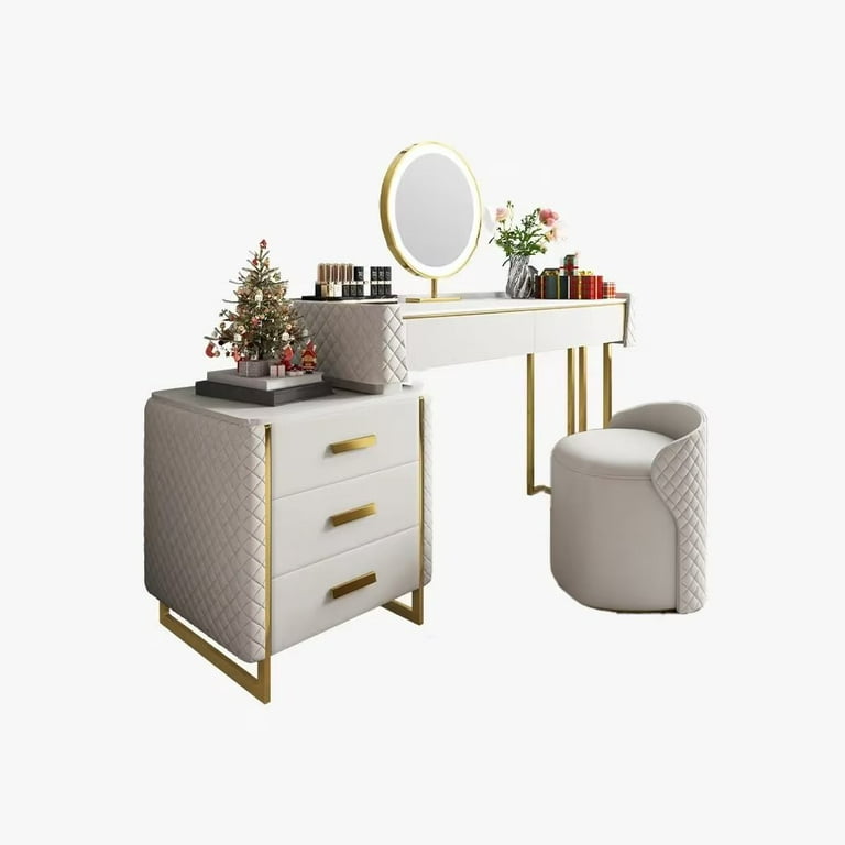 57 Modern Vanity Table Set, Lustrous Sintered Stone Top Dressing