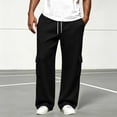 thumbnail image 2 of Men's Relaxed Straight Leg Open Bottom Cargo Sweatpant with Multi Pockets Drawstring Elastic Waist Wide Leg Loose Drape Casual Trousers for Daily Gym Wear, 2 of 6