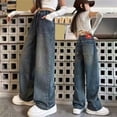 thumbnail image 2 of EnJoCho Girls Wide Leg Jeans Loose High Waist Bow Embroidery Denim Pants Skateboard Style Pocket Trousers For Kids Spring Fall Trendy Y2𝖪 Streetwear Casual Daily Outfit, 2 of 4