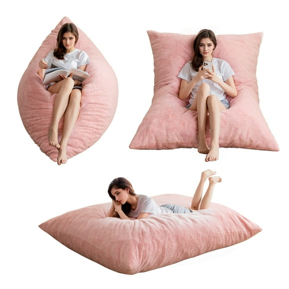 MAXYOYO Giant Fur Bean Bag Chair for Adult, Round Soft Fluffy BeanBag with Machine Washable Cover,Pink,Square,Full