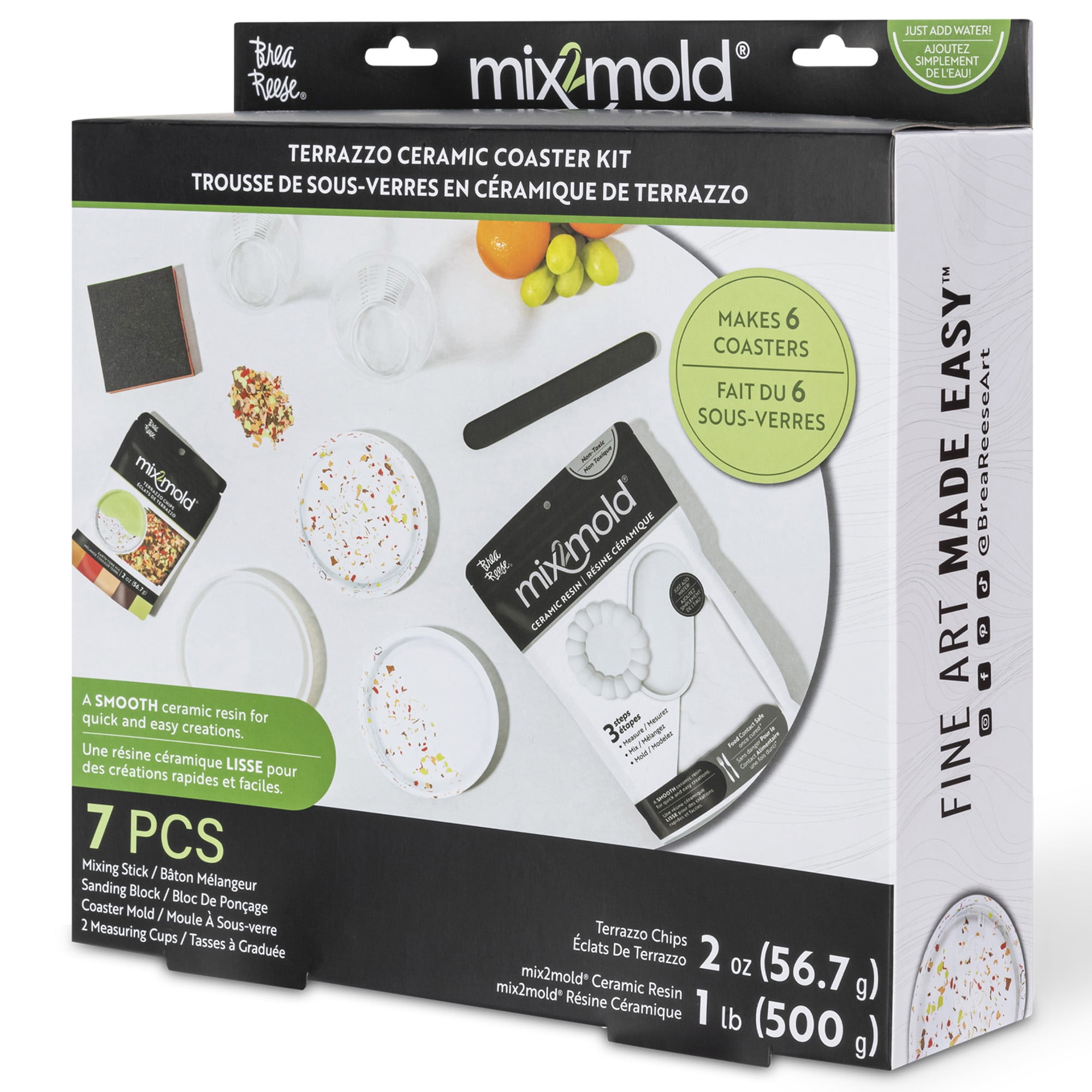 Brea Reese Mix2Mold Terrazzo Ceramic Coaster Kit - DIY  6 Coasters, All-In-1 Craft, Pastel Terrazzo, Silicone Mold-Resin-Accessories, Just Add Water