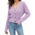 thumbnail image 4 of Long Sleeve V-Neck Women Knit Cardigan Buttons Cropped Sweater, 4 of 5