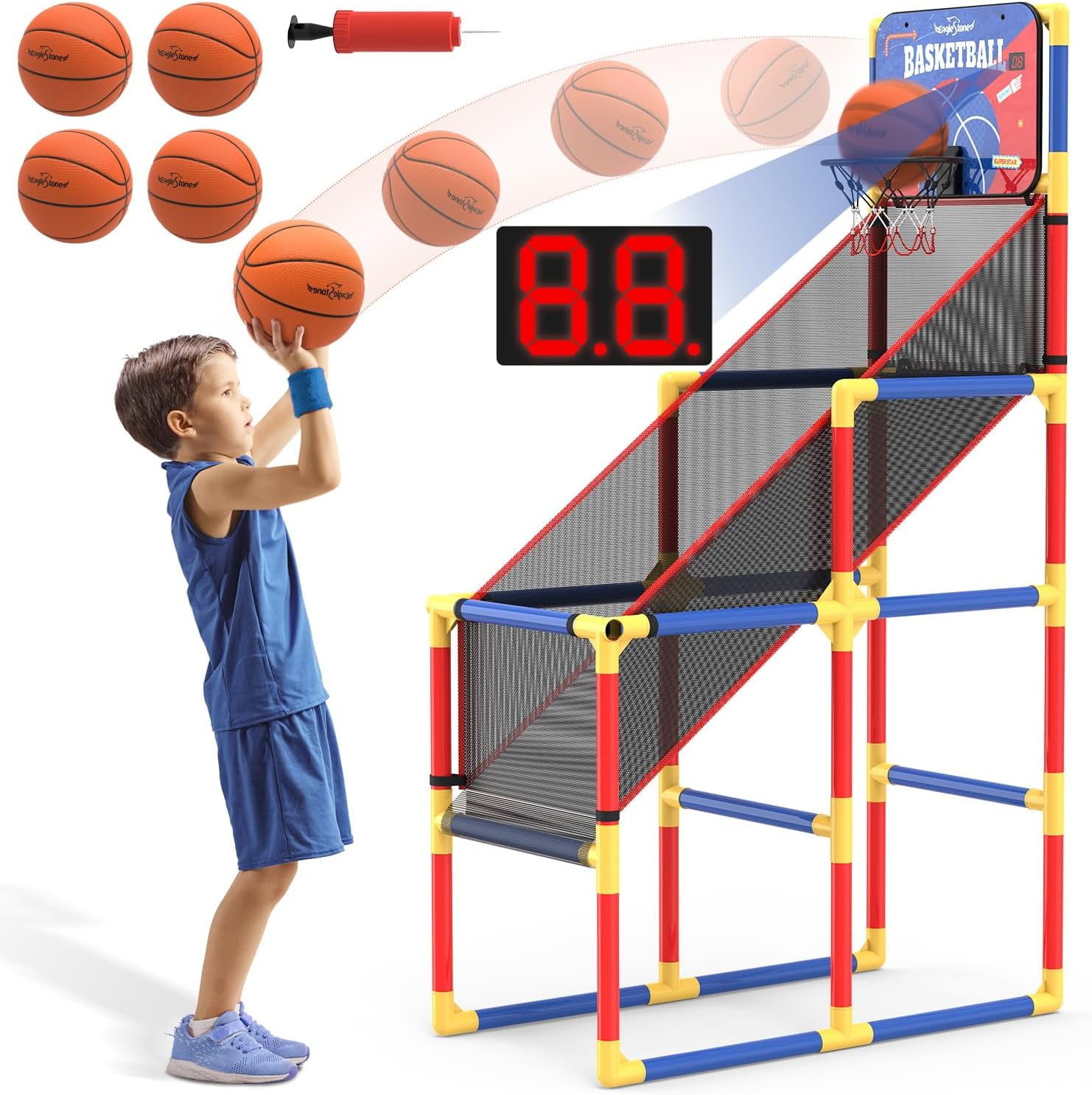 Lenbar Kids Basketball Hoop Arcade Game, Indoor Outdoor Basketball Toy with Electronic Scoreboard & 4 Balls, Sports Gift for Boys Girls Ages 3-12