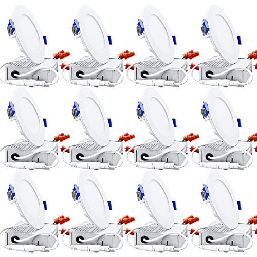 TORCHSTAR 10W 4 Inches Slim Downlight with Junction Box, 80W Equivalent, 3000K Warm White Wafer Light, 650lm, ETL & Energy Star Listed Dimmable Recessed Ceiling Light, Pack of 12