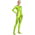 thumbnail image 2 of YONGHS Women's Shiny Holographic Unitard Zentai Jumpsuit Mock Neck Zipper Front Bodysuits Catsuits Grass Green M, 2 of 7