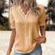 thumbnail image 5 of Chemise de grande taille pour femme à manches bulles Chemisier décontracté en dentelle Couleur unie Tenue quotidienne FLhrweasw Nuevo, 5 of 7