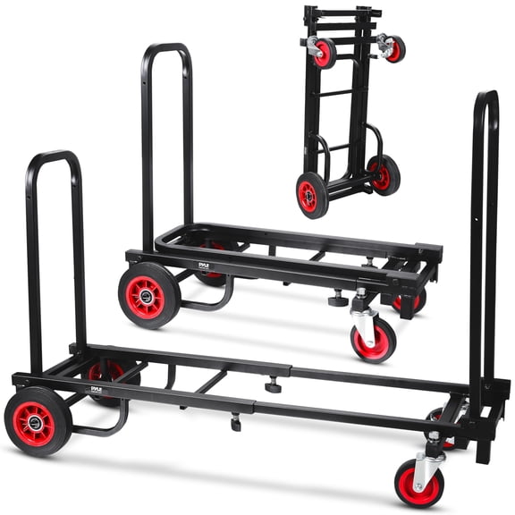 Pyle Compact Adjustable Folding Hand Truck Dolly Platform Multi Cart, Black
