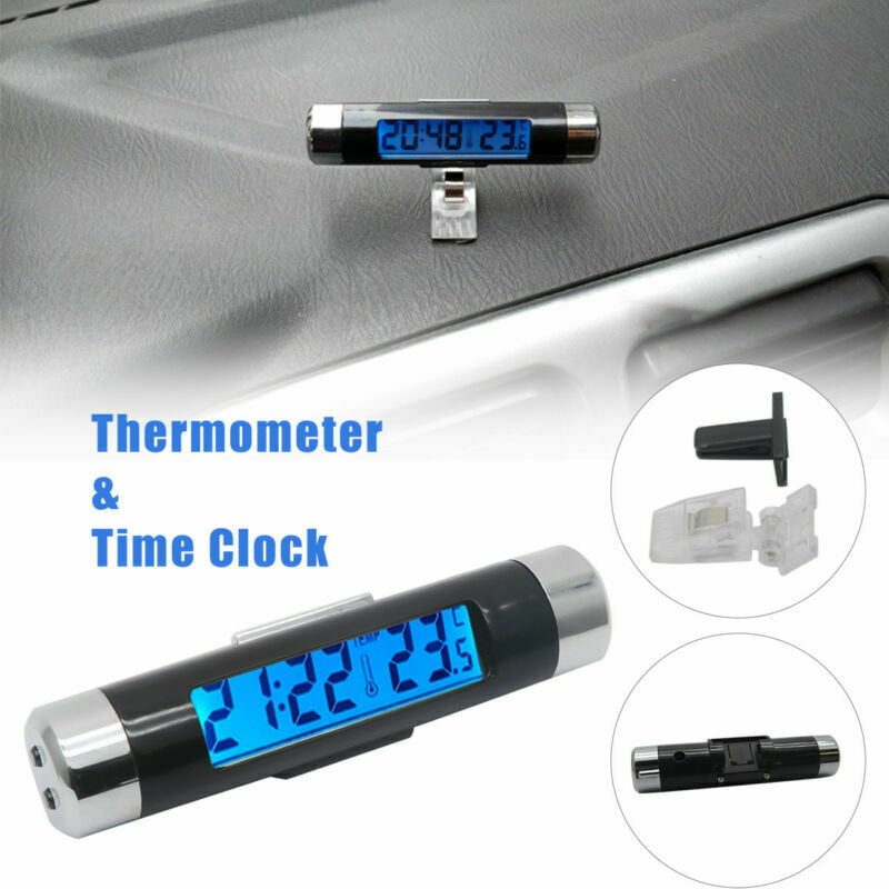 TOTMOX Car Electronic Clock Thermomètre 2en1-Lumineux Rétro-éclairage Clip-on Clock 2 Automotive Digital AU Monitor Car in1 Thermometer LCD 