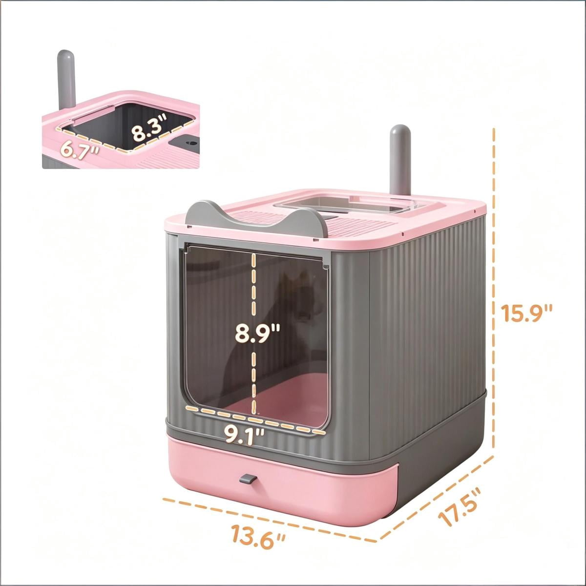 FENGFAN Gray Enclosed Cat Litter Box, Front Entry Top Exit with Slide-Out Tray, Odor Control Easy Clean for Small Medium Cats
