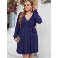 thumbnail image 3 of Vestido Midi plisado con volantes para mujer, traje de manga larga con cuello en V, holgado e informal, talla grande, Otoño, 2023, 3 of 7