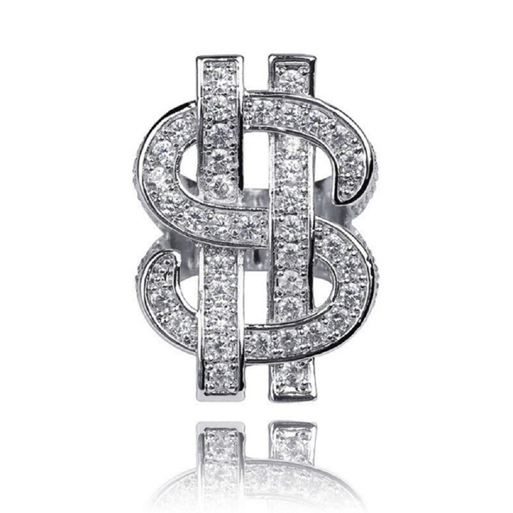 PikaLF Crystal Dollar Sign Ring for Men, Iced Out Cubic Zirconia US Dollar Ring, Hip Hop Dollar Symbol Ring, Punk Rock Ring for Rapper, Dollar Money Amulet Ring, Dollar Keepsake Jewelry for Men