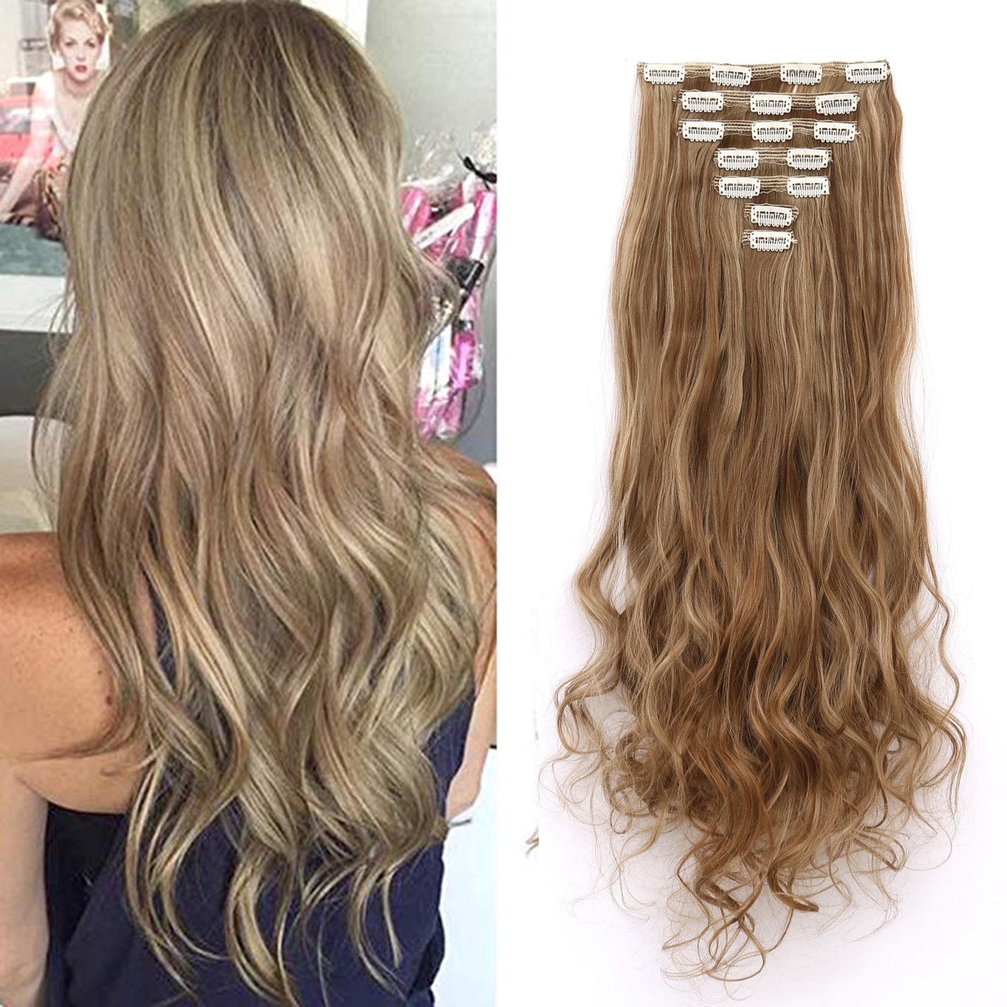 SAYFUT Clip in Hair Extensions 7Pcs 16 Clips 24 Inch Double Weft Full