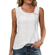 WHLBF Womens Tank Tops Plus Size V-Neck Sleeveless T-shirt White 2XL