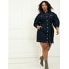 ELOQUII Elements Women's Plus Size Puff Sleeve Denim Jacket Dress