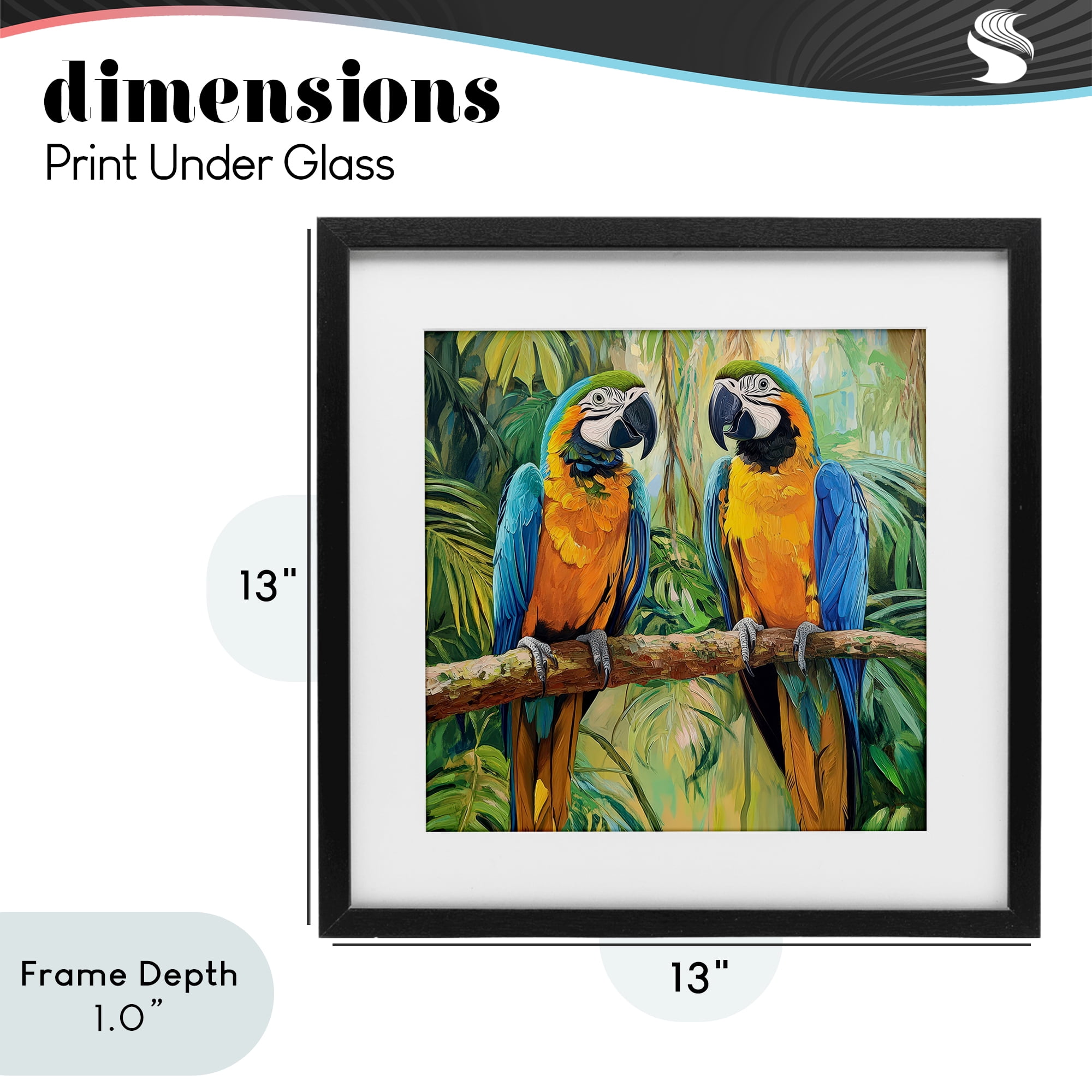 Stupell Industries Two Macaws Among Foliage Black Framed Print Under Glass, design by Petal Prints Design