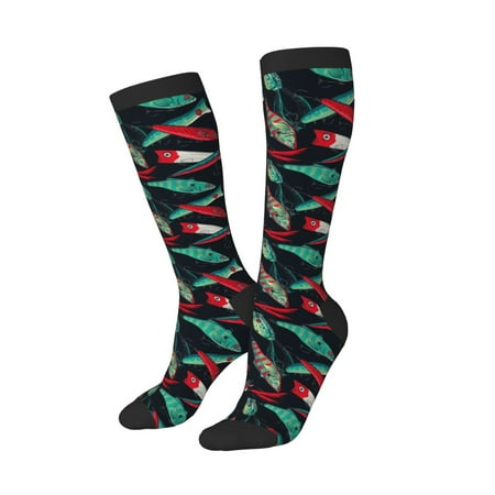 Athletic Socks Men Women - Fishing Lure Knee High Socks Calf Tube Football Socks Long Socks
