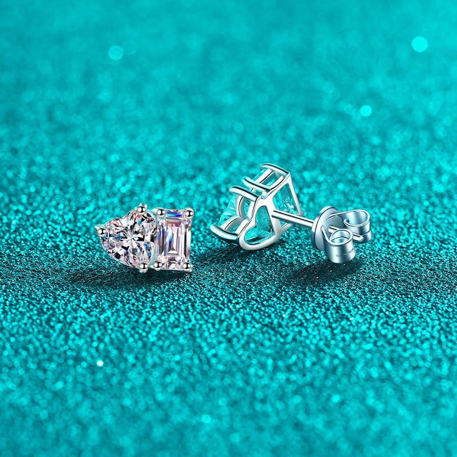 Biuufish Moissanite Earrings, 2.0 ct D Color Radiant Cut Lab Created Diamond Square Love Earrings 18K White Gold Plated Silver Screw Back for Women
