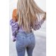 thumbnail image 2 of ABPHQTO Top de mujer con mangas abullonadas y cuello cuadrado arrugado morado, 2 of 5