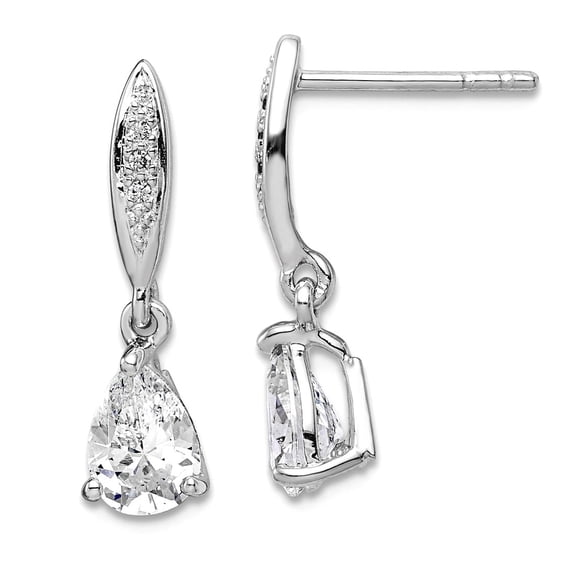 925 Sterling Silver Rhodium Plated 7x5 Pear Cubic Zirconia Post Long Drop Dangle Earrings 20x5.72mm Wid Dangle Earring f