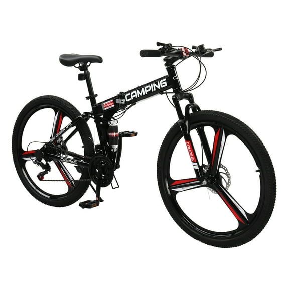Ktaxon 26 inch 21 Speeds Folding Mountain Bike High Carbon Steel, for Adults Men Women, Black