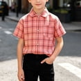 thumbnail image 5 of XuJwPNcy Little Boys Button Down Shirts Short Sleeve Comfy Plaid Tops Infant Collar T-Shirts Kids Summer Outfits with Pocket, 5 of 6