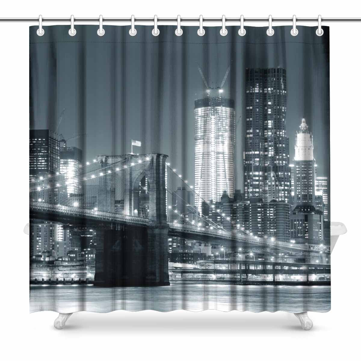 SUNENAT NYC New York City Brooklyn Bridge with Downtown Skyline Shower