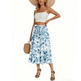 thumbnail image 3 of WTOBBY Women's Bohemian Floral Print Pocket Skirt Solid Color High Waist Maxi Skirt Casual Beach Skirt with Elastic Waist Drawstring Tiered Flowy Long Skirt,Blue L, 3 of 4