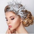 thumbnail image 6 of White Feathered Hair Clip Tiaras with Crystals for Bridal Wedding and Party Headpiece Hair Accessories for Women Girls, 6 of 12