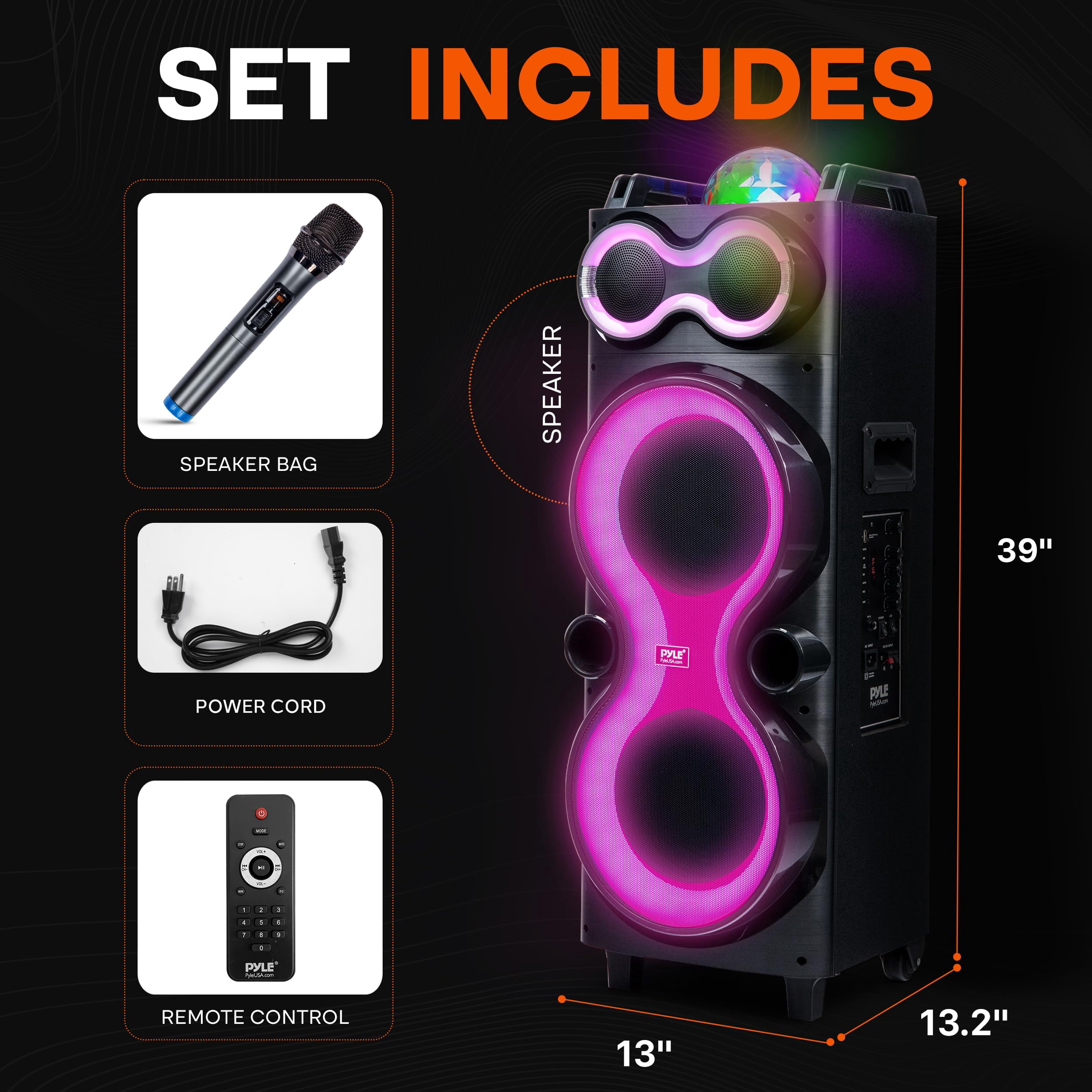 Pyle Audio Large Bluetooth Party Speaker - Big Bluetooth Speaker with True Wireless Stereo System - Enjoy Powerful Bass and Clear Treble - Big Speaker with LED Display - Model PPHP1028-240W