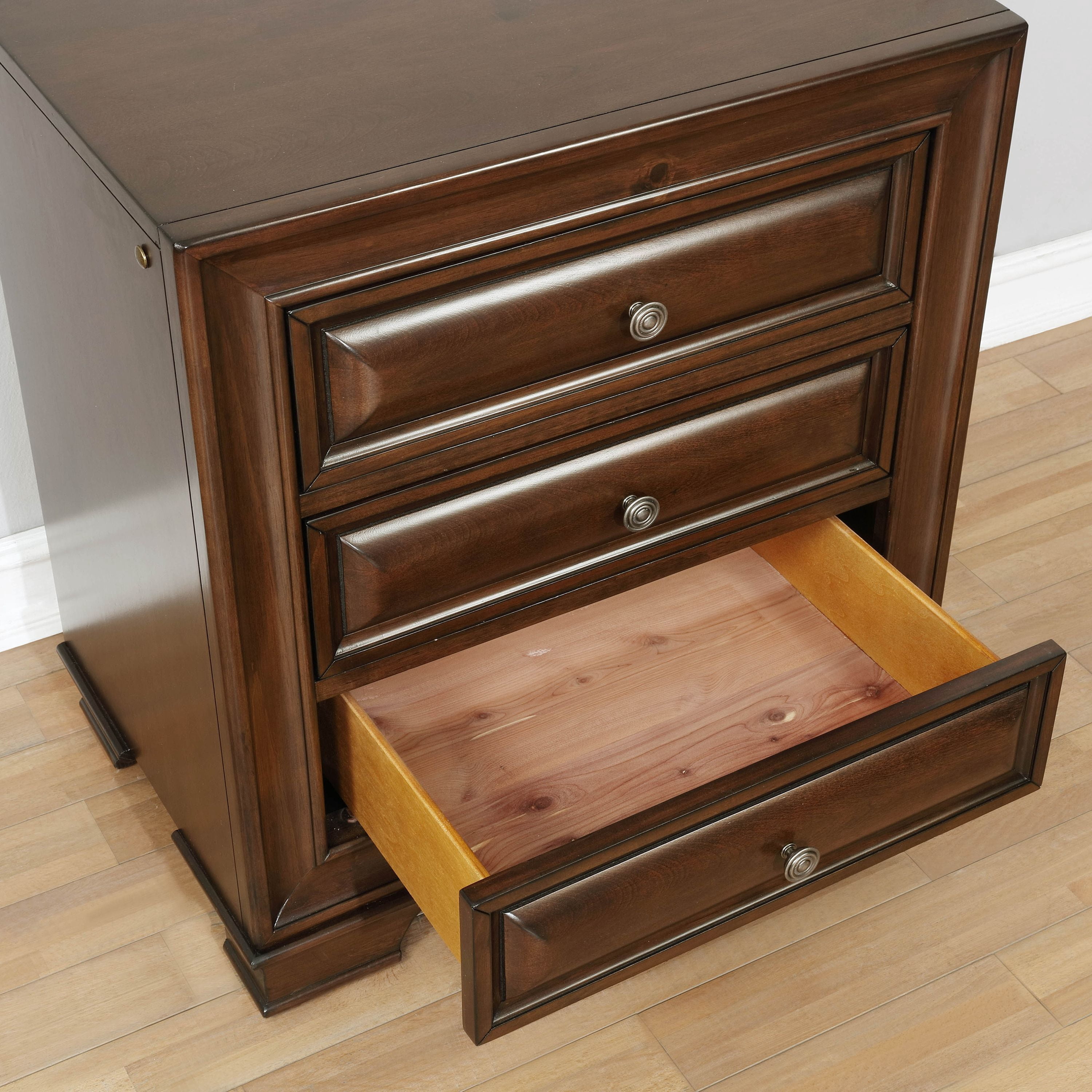Furniture of America Damien Rustic Nightstand with 3-Drawer, Brown Cherry