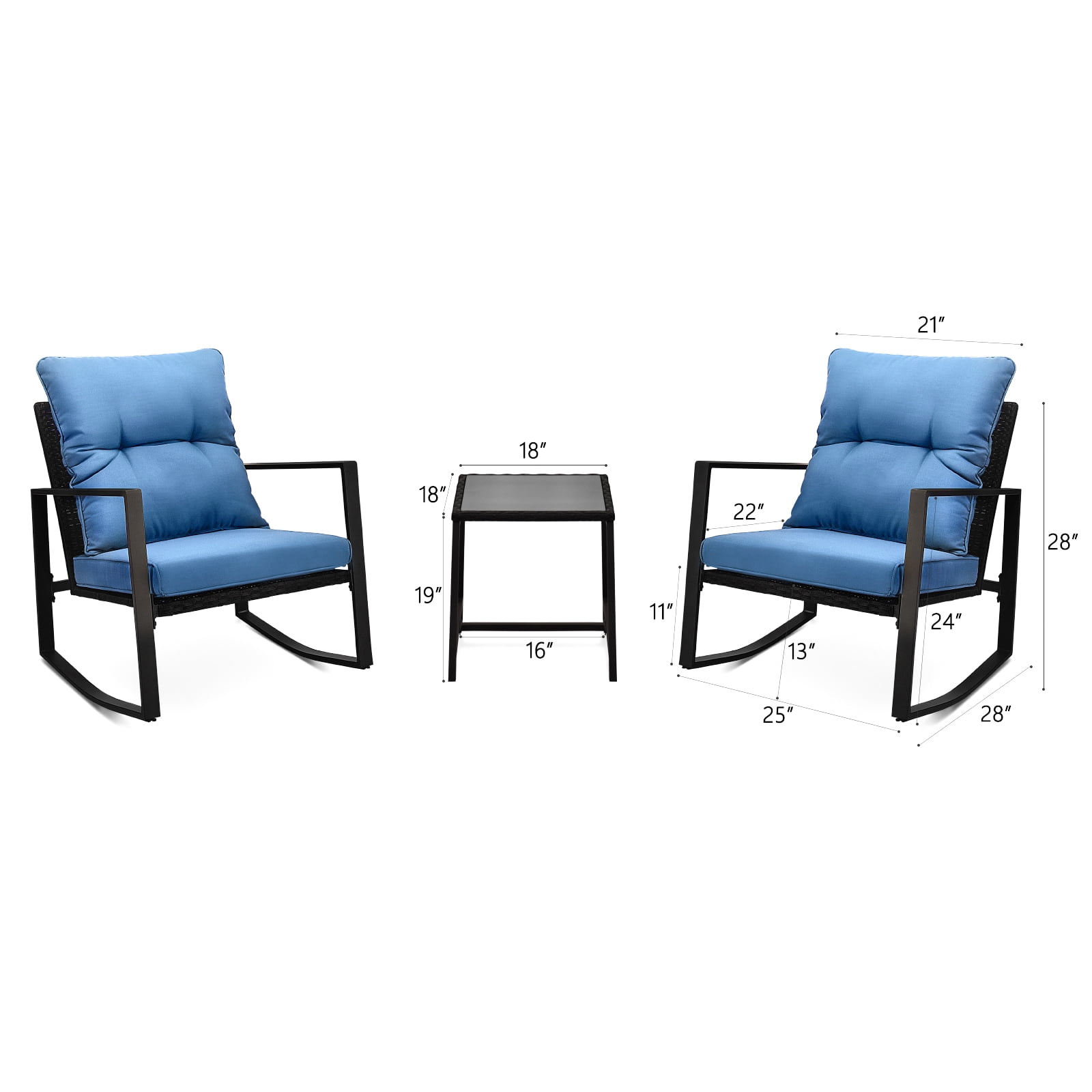Leumius Patio Furniture Set,3 Pieces Outdoor Rocking Chairs Set with 2 Chairs & Side Table,Weather-Resistant Patio Furniture for Garden,Bistro,Porch,Blue