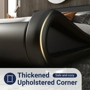 Allewie Full Size Platform Bed Frame with Curved Adjustable Headboard, Faux Leather Upholstered Style, 10 Mattress Recommended, Black