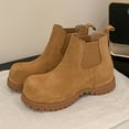 thumbnail image 4 of Womens Hidden Wedge Boots Stretch Slip on Cute Round Toe Ankle Booties Suede Chunky Lug Sole Winter Boots, 4 of 8