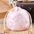 thumbnail image 3 of Brocade Jewelry Drawstring Bag Cute Mini Leakproof Replacing Lightweight Flower Pattern Storage Pouch Pocket Gift Wrapping Accessories Light Pink, 3 of 9