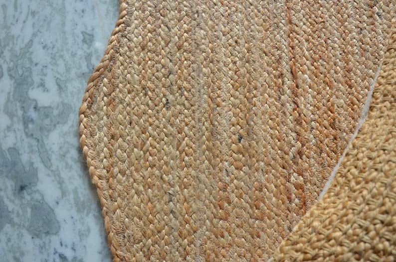KLAVATE Natural Jute Wave Edge Hand Braided Scalloped Farmhouse Jute Runner Rug