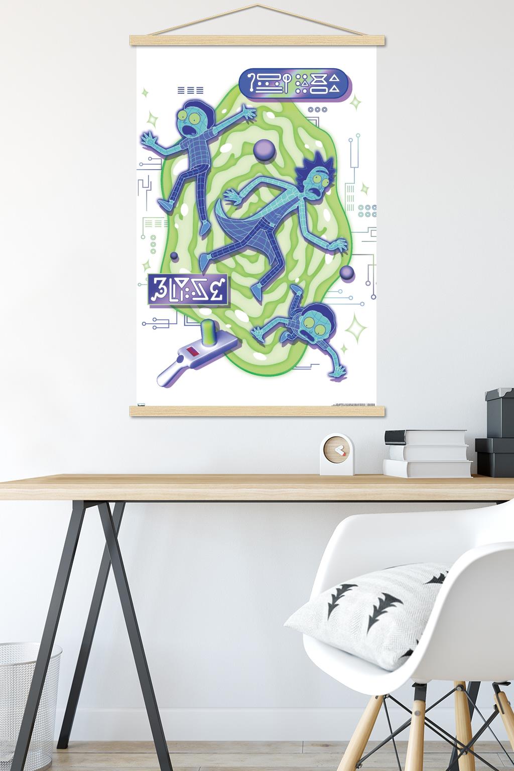 Rick and Morty - Portal Vaporick Wall Poster with Magnetic Frame, 22.375" x 34"
