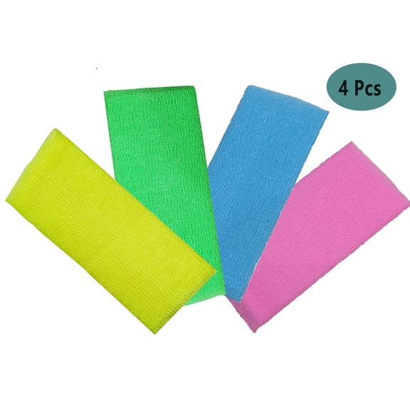4 Pack Exfoliating Washcloth Exfoliating Body Back Scrubber for Shower Washcloth Bath Wash Luffah Towel（Green,Pink,Blue,Yellow）