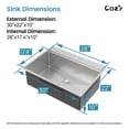 thumbnail image 2 of Stainless Steel Kitchen Sink, 30″x22″, Single Bowl Overmount Handmade Sink in Brushed Finish, 1 Count, with Cutting Board, Colander, Grid, Model SS-BR-08, 2 of 12