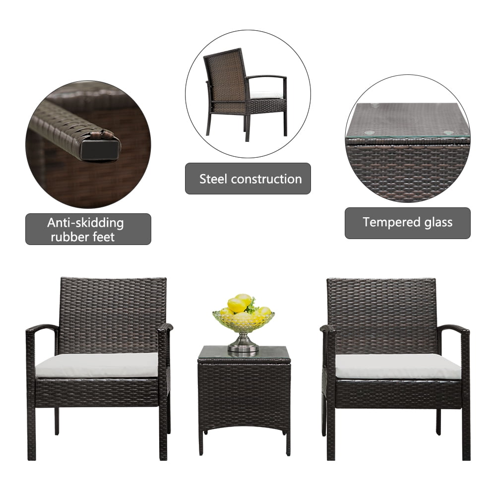 Ktaxon Outdoor Patio Rattan Conversation Set 3PCS Chat Set Brown, Wicker Bistro Set Deck Porch Poolside Yard