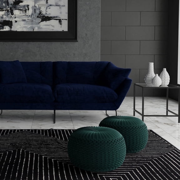 Simpli Home Grafton 20 inch Wide Transitional Round Pouf in Teal Velvet